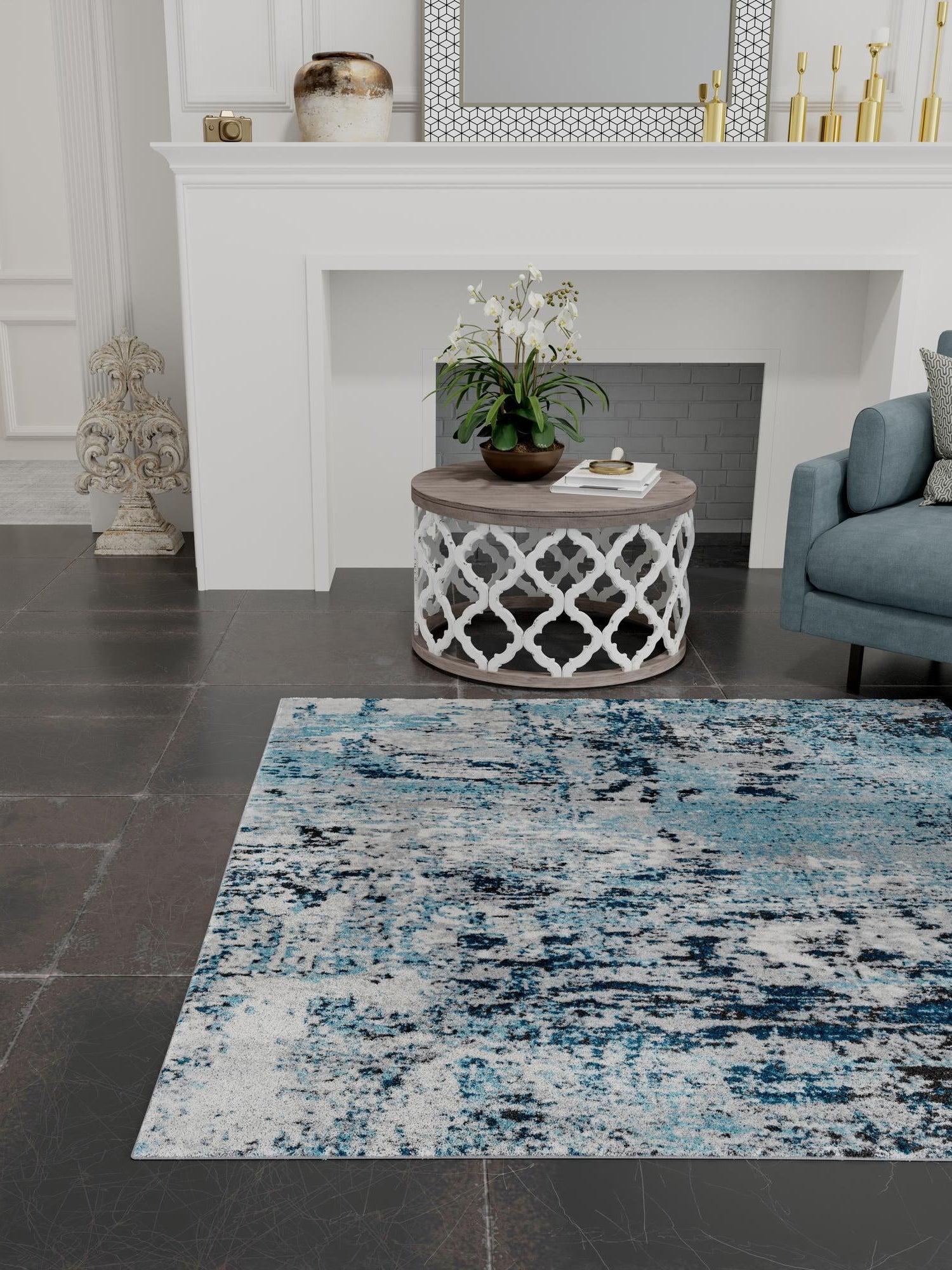 Blue 7' 10 x 7' 10 Leipzig Square Area Rug 75% Polypropylene & 25% Polyester Modern Contemporary Carpet for Kitchens, Bedroom, Living Room Home Decor for Sale at Rug Engine