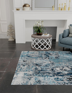 Blue 7' 10 x 7' 10 Leipzig Square Area Rug 75% Polypropylene & 25% Polyester Modern Contemporary Carpet for Kitchens, Bedroom, Living Room Home Decor for Sale at Rug Engine