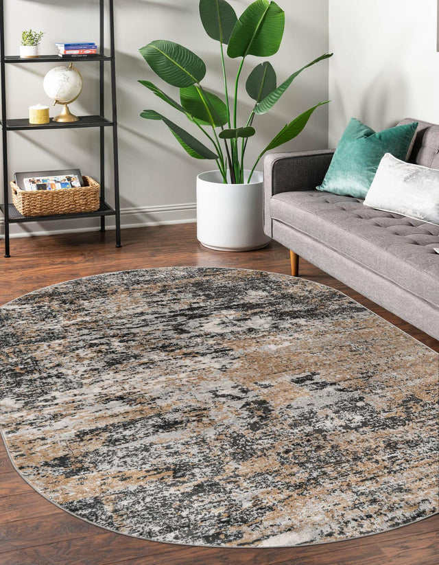 Beige 5' 3 x 8' Leipzig Oval Area Rug 75% Polypropylene & 25% Polyester Modern Contemporary Carpet for Kitchens, Bedroom, Living Room Home Decor for Sale at Rug Engine