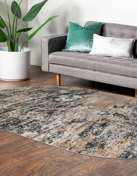 Beige 5' 3 x 8' Leipzig Oval Area Rug 75% Polypropylene & 25% Polyester Modern Contemporary Carpet for Kitchens, Bedroom, Living Room Home Decor for Sale at Rug Engine