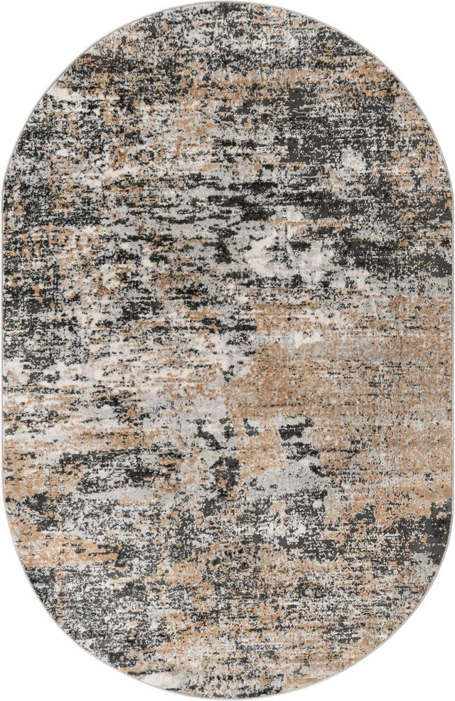 Beige 5' 3 x 8' Leipzig Oval Area Rug 75% Polypropylene & 25% Polyester Modern Contemporary Carpet for Kitchens, Bedroom, Living Room Home Decor for Sale at Rug Engine