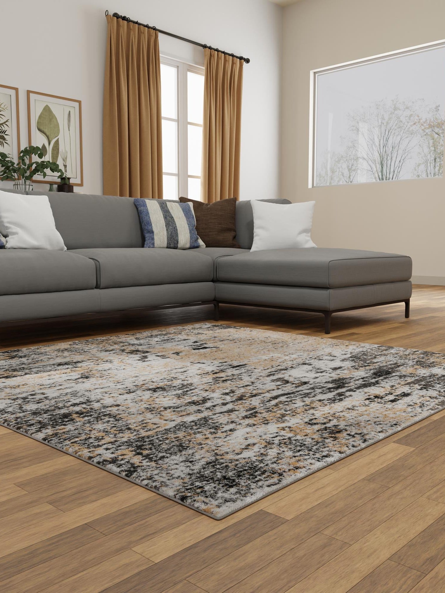 Beige 5' 3 x 5' 3 Leipzig Square Area Rug 75% Polypropylene & 25% Polyester Modern Contemporary Carpet for Kitchens, Bedroom, Living Room Home Decor for Sale at Rug Engine