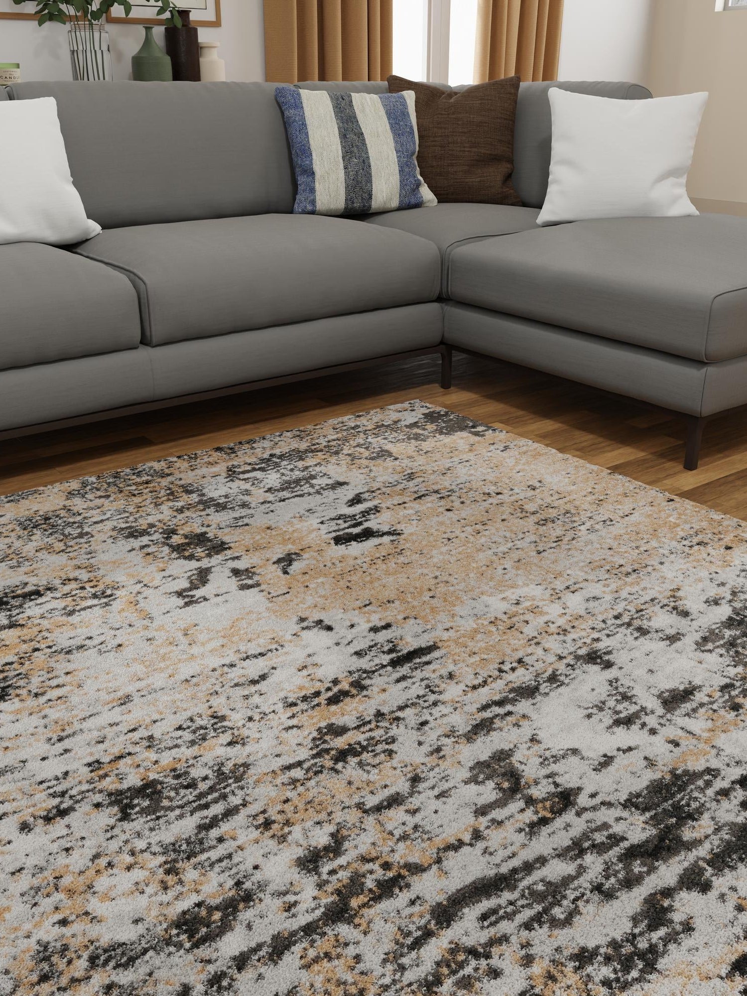 Beige 5' 3 x 5' 3 Leipzig Square Area Rug 75% Polypropylene & 25% Polyester Modern Contemporary Carpet for Kitchens, Bedroom, Living Room Home Decor for Sale at Rug Engine