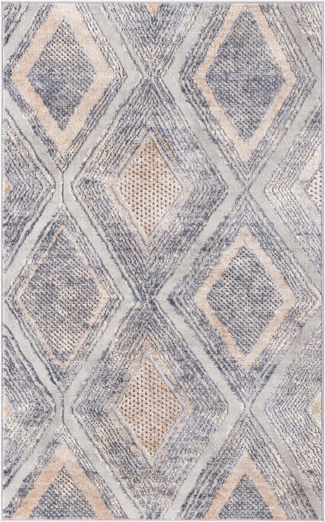 Gray Cream 2' x 3' 1 Caspian Rectangle Area Rug 60% Polypropylene & 40% Polyester With Cotton Backing Modern Chic Carpet for Home Interior Design Decorating for Sale at Rug Engine