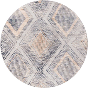 Gray Cream 7' 10 x 7' 10 Caspian Round Area Rug 60% Polypropylene & 40% Polyester With Cotton Backing Modern Chic Carpet for Home Interior Design Decorating for Sale at Rug Engine