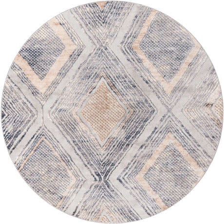 Gray Cream 7' 10 x 7' 10 Caspian Round Area Rug 60% Polypropylene & 40% Polyester With Cotton Backing Modern Chic Carpet for Home Interior Design Decorating for Sale at Rug Engine