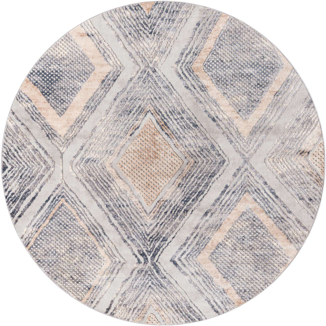 Gray Cream 7' 10 x 7' 10 Caspian Round Area Rug 60% Polypropylene & 40% Polyester With Cotton Backing Modern Chic Carpet for Home Interior Design Decorating for Sale at Rug Engine
