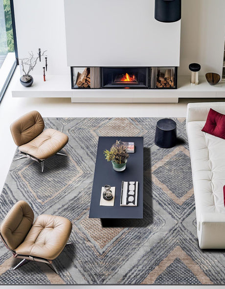 Gray Cream 7' 10 x 7' 10 Caspian Square Area Rug 60% Polypropylene & 40% Polyester With Cotton Backing Modern Chic Carpet for Home Interior Design Decorating for Sale at Rug Engine