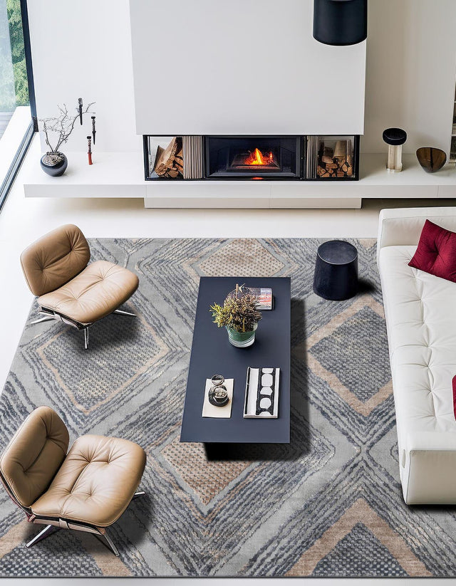 Gray Cream 7' 10 x 7' 10 Caspian Square Area Rug 60% Polypropylene & 40% Polyester With Cotton Backing Modern Chic Carpet for Home Interior Design Decorating for Sale at Rug Engine