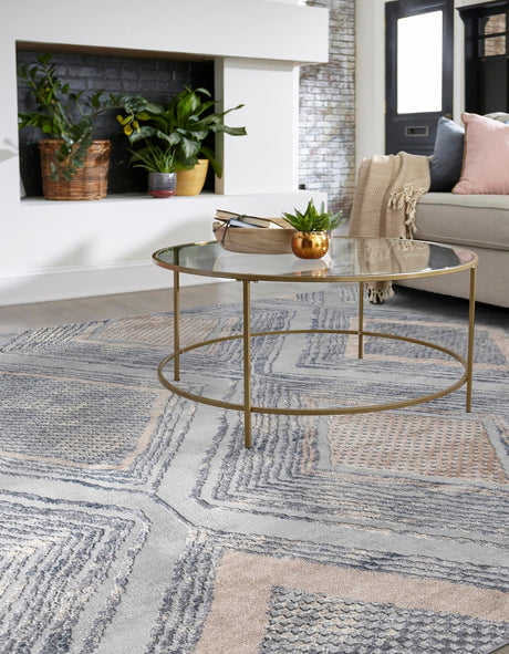 Gray Cream 7' 10 x 7' 10 Caspian Square Area Rug 60% Polypropylene & 40% Polyester With Cotton Backing Modern Chic Carpet for Home Interior Design Decorating for Sale at Rug Engine