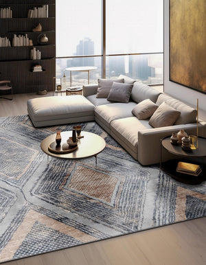 Gray Cream 7' 10 x 7' 10 Caspian Square Area Rug 60% Polypropylene & 40% Polyester With Cotton Backing Modern Chic Carpet for Home Interior Design Decorating for Sale at Rug Engine