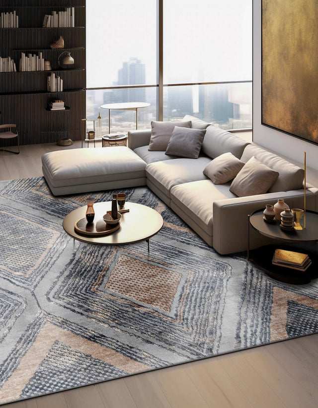 Gray Cream 7' 10 x 7' 10 Caspian Square Area Rug 60% Polypropylene & 40% Polyester With Cotton Backing Modern Chic Carpet for Home Interior Design Decorating for Sale at Rug Engine