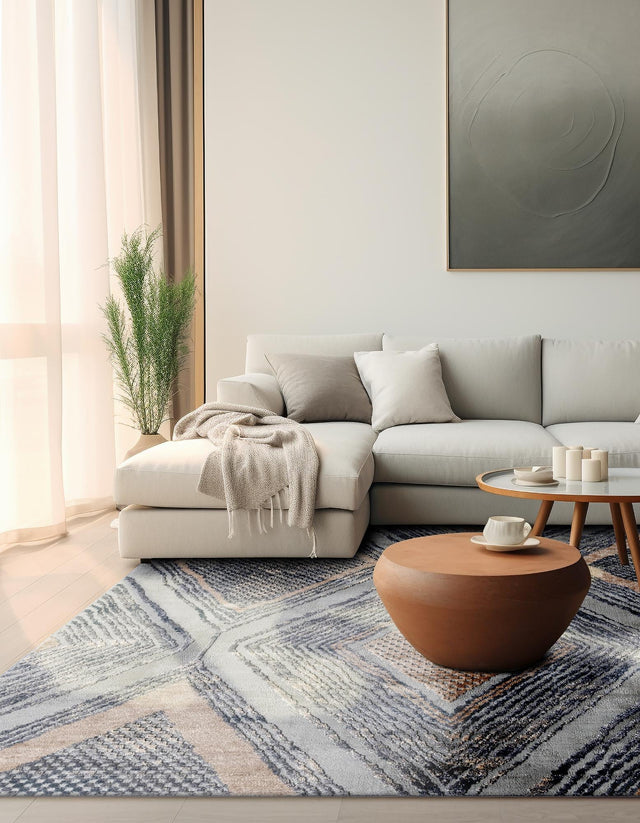 Gray Cream 7' 10 x 7' 10 Caspian Square Area Rug 60% Polypropylene & 40% Polyester With Cotton Backing Modern Chic Carpet for Home Interior Design Decorating for Sale at Rug Engine