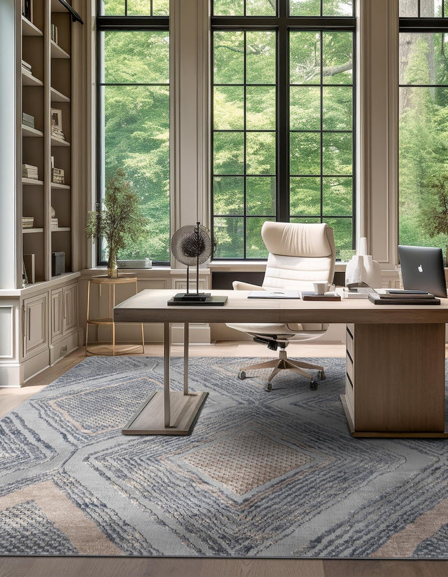 Gray Cream 7' 10 x 7' 10 Caspian Square Area Rug 60% Polypropylene & 40% Polyester With Cotton Backing Modern Chic Carpet for Home Interior Design Decorating for Sale at Rug Engine