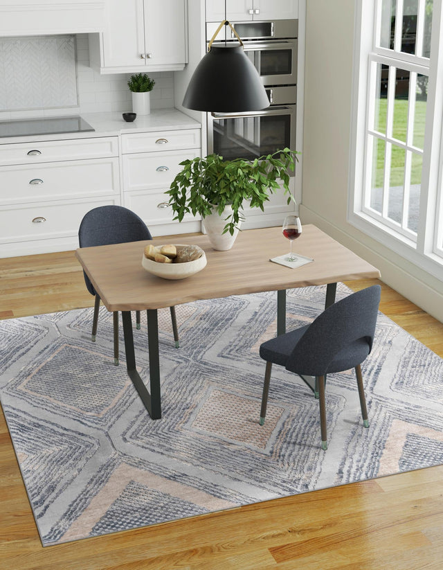 Gray Cream 7' 10 x 7' 10 Caspian Square Area Rug 60% Polypropylene & 40% Polyester With Cotton Backing Modern Chic Carpet for Home Interior Design Decorating for Sale at Rug Engine