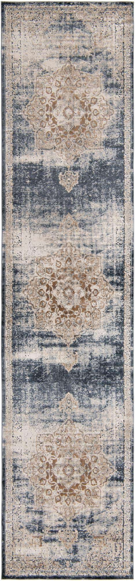 Dark Blue 2' 7 x 12' Chateau Runner Area Rug 85% Polypropylene & 15% Chenille With Cotton Backing Traditional Vintage Distressed Carpet for Classical Interior Design Decorating for Sale at Rug Engine