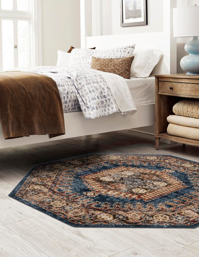 Blue 5' 3 x 5' 3 Utopia Octagon Area Rug Traditional Vintage Persian Inspired Vivid Color Durable Carpet for Unique Interiors for Sale at Rug Engine