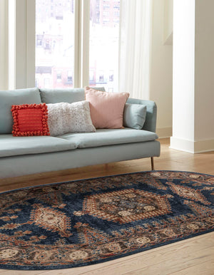 Blue 5' 3 x 8' Utopia Oval Area Rug Traditional Vintage Persian Inspired Vivid Color Durable Carpet for Unique Interiors for Sale at Rug Engine