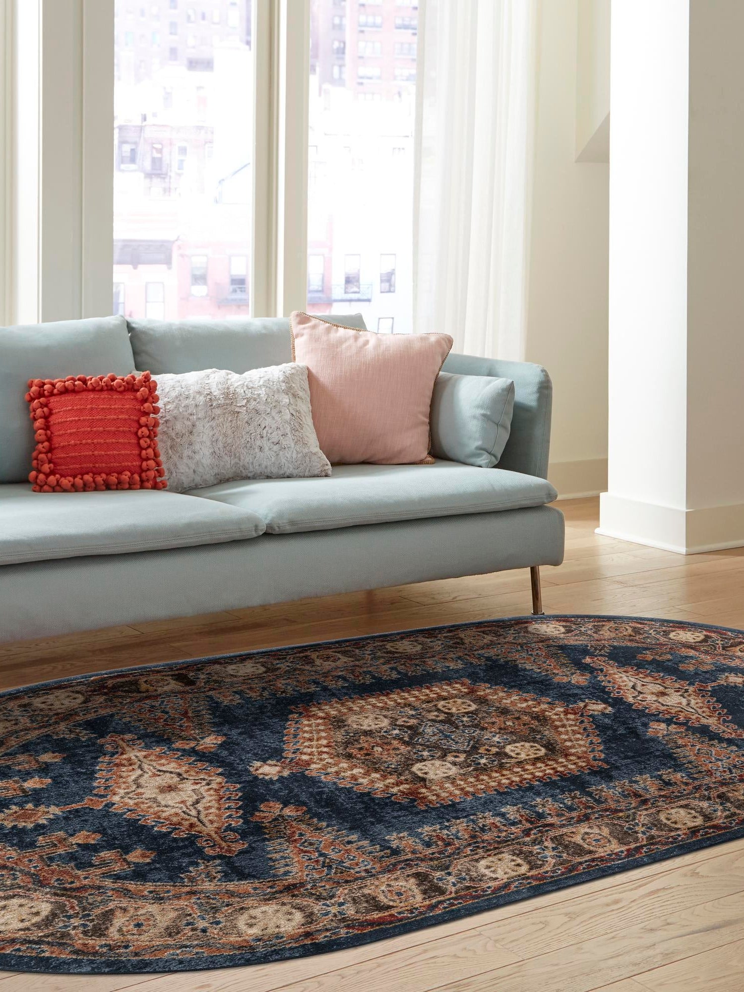 Blue 7' 10 x 10' Utopia Oval Area Rug Traditional Vintage Persian Inspired Vivid Color Durable Carpet for Unique Interiors for Sale at Rug Engine