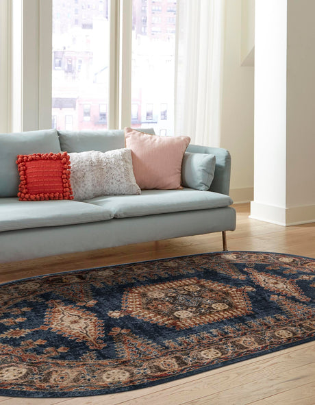 Blue 7' 10 x 10' Utopia Oval Area Rug Traditional Vintage Persian Inspired Vivid Color Durable Carpet for Unique Interiors for Sale at Rug Engine
