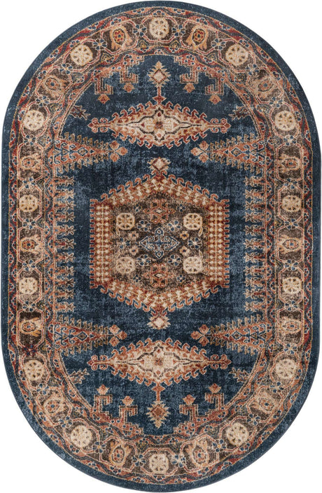 Blue 5' 3 x 8' Utopia Oval Area Rug Traditional Vintage Persian Inspired Vivid Color Durable Carpet for Unique Interiors for Sale at Rug Engine