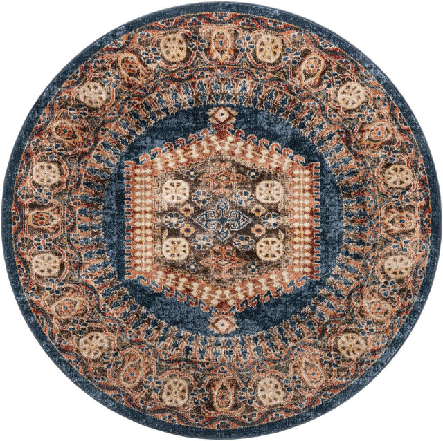 Blue 6' 1 x 6' 1 Utopia Round Area Rug Traditional Vintage Persian Inspired Vivid Color Durable Carpet for Unique Interiors for Sale at Rug Engine