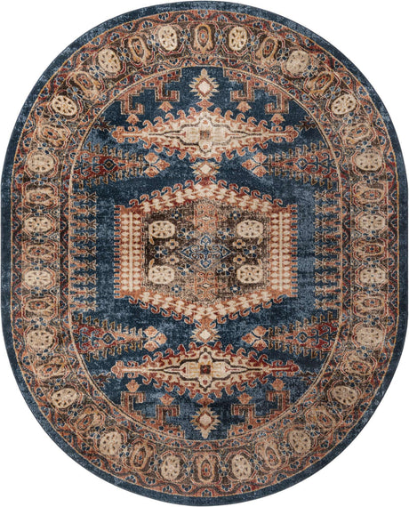 Blue 7' 10 x 10' Utopia Oval Area Rug Traditional Vintage Persian Inspired Vivid Color Durable Carpet for Unique Interiors for Sale at Rug Engine