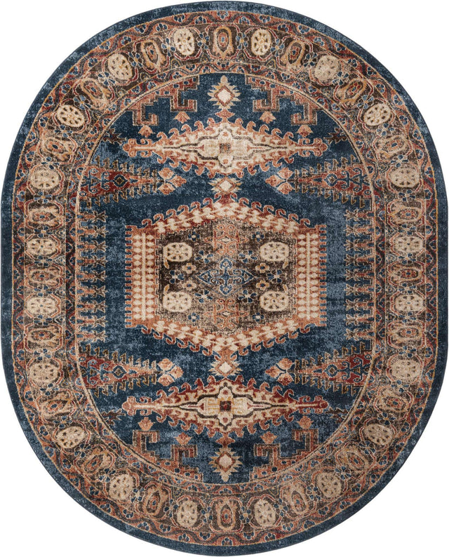 Blue 7' 10 x 10' Utopia Oval Area Rug Traditional Vintage Persian Inspired Vivid Color Durable Carpet for Unique Interiors for Sale at Rug Engine