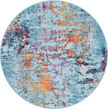 Blue and Multicolor 4' 1 x 4' 1 Starlight Round Area Rug 100% Polypropylene Visually Appealing Unique Carpet for Living Rooms, Bedroom, Dining, Office for Sale at Rug Engine