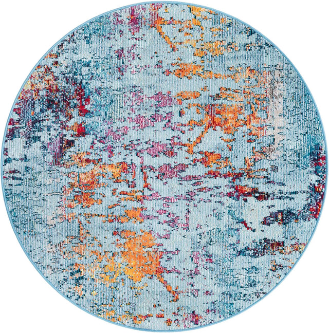 Blue and Multicolor 4' 1 x 4' 1 Starlight Round Area Rug 100% Polypropylene Visually Appealing Unique Carpet for Living Rooms, Bedroom, Dining, Office for Sale at Rug Engine