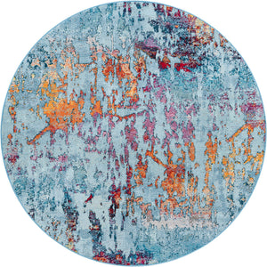 Blue and Multicolor 7' 1 x 7' 1 Starlight Round Area Rug 100% Polypropylene Visually Appealing Unique Carpet for Living Rooms, Bedroom, Dining, Office for Sale at Rug Engine