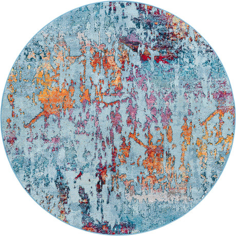 Blue and Multicolor 7' 1 x 7' 1 Starlight Round Area Rug 100% Polypropylene Visually Appealing Unique Carpet for Living Rooms, Bedroom, Dining, Office for Sale at Rug Engine