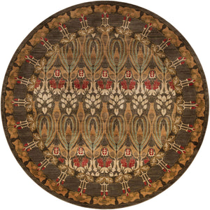 Brown 10' x 10' Edinburgh Round Area Rug 100% Polypropylene Easy Clean With Cotton Backing Traditional Classic Design Carpet for Living, Dining Room, Office for Sale at Rug Engine