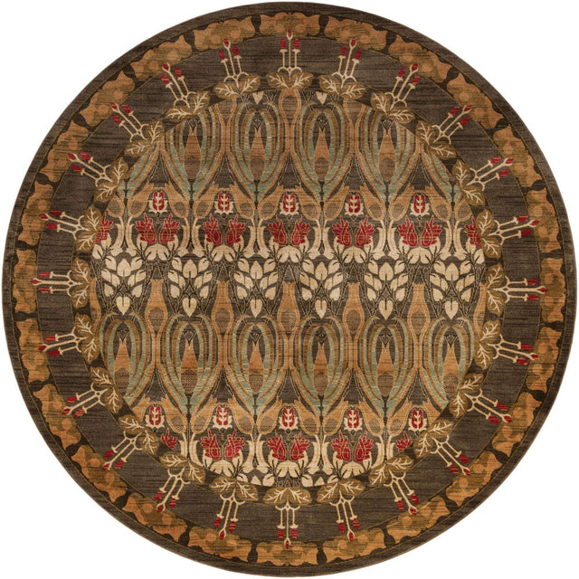 Brown 10' x 10' Edinburgh Round Area Rug 100% Polypropylene Easy Clean With Cotton Backing Traditional Classic Design Carpet for Living, Dining Room, Office for Sale at Rug Engine