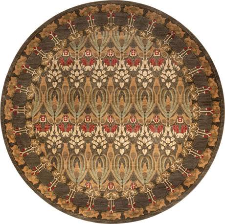 Brown 13' 1 x 13' 1 Edinburgh Round Area Rug 100% Polypropylene Easy Clean With Cotton Backing Traditional Classic Design Carpet for Living, Dining Room, Office for Sale at Rug Engine