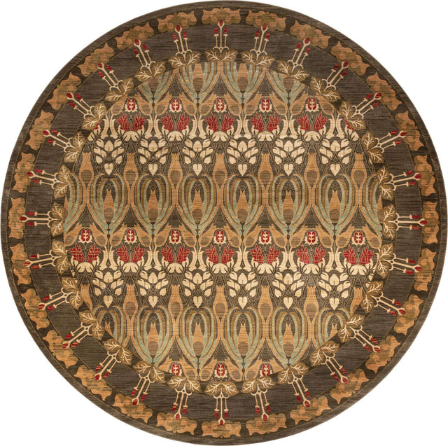 Brown 13' 1 x 13' 1 Edinburgh Round Area Rug 100% Polypropylene Easy Clean With Cotton Backing Traditional Classic Design Carpet for Living, Dining Room, Office for Sale at Rug Engine