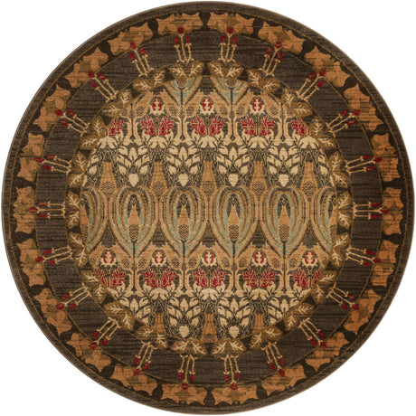 Brown 5' 1 x 5' 1 Edinburgh Round Area Rug 100% Polypropylene Easy Clean With Cotton Backing Traditional Classic Design Carpet for Living, Dining Room, Office for Sale at Rug Engine