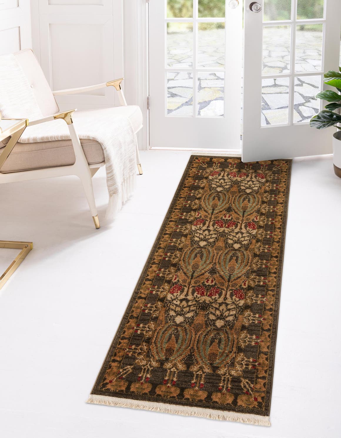 Brown 2' x 6' 1 Edinburgh Runner Area Rug 100% Polypropylene Easy Clean With Cotton Backing Traditional Classic Design Carpet for Living, Dining Room, Office for Sale at Rug Engine