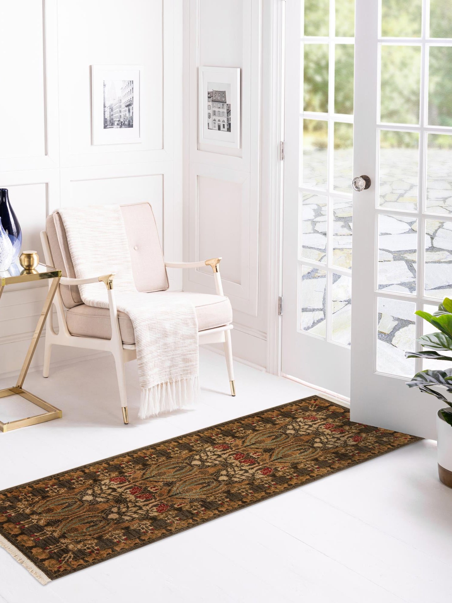 Brown 2' x 6' 1 Edinburgh Runner Area Rug 100% Polypropylene Easy Clean With Cotton Backing Traditional Classic Design Carpet for Living, Dining Room, Office for Sale at Rug Engine