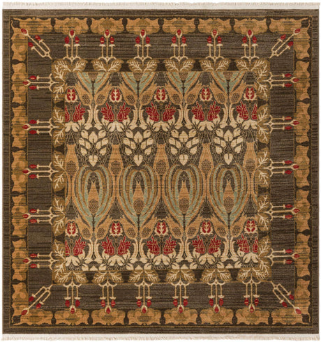 Brown 6' 1 x 6' 1 Edinburgh Square Area Rug 100% Polypropylene Easy Clean With Cotton Backing Traditional Classic Design Carpet for Living, Dining Room, Office for Sale at Rug Engine