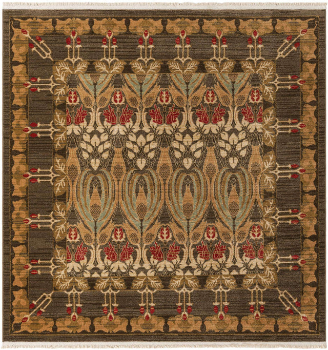 Brown 6' 1 x 6' 1 Edinburgh Square Area Rug 100% Polypropylene Easy Clean With Cotton Backing Traditional Classic Design Carpet for Living, Dining Room, Office for Sale at Rug Engine