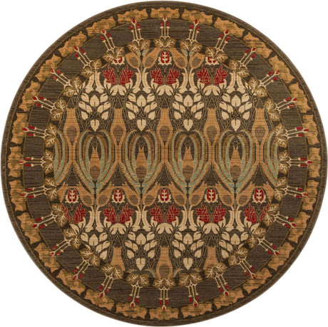 Brown 8' x 8' Edinburgh Round Area Rug 100% Polypropylene Easy Clean With Cotton Backing Traditional Classic Design Carpet for Living, Dining Room, Office for Sale at Rug Engine