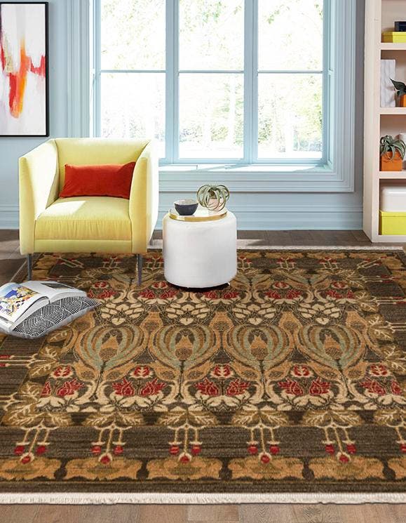 Brown 8' x 8' Edinburgh Square Area Rug 100% Polypropylene Easy Clean With Cotton Backing Traditional Classic Design Carpet for Living, Dining Room, Office for Sale at Rug Engine