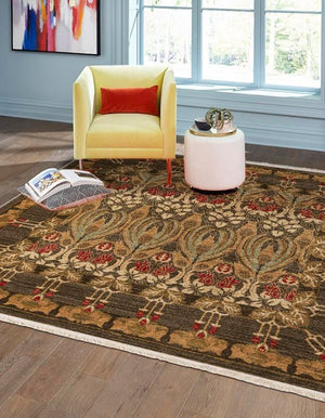 Brown 8' x 8' Edinburgh Square Area Rug 100% Polypropylene Easy Clean With Cotton Backing Traditional Classic Design Carpet for Living, Dining Room, Office for Sale at Rug Engine