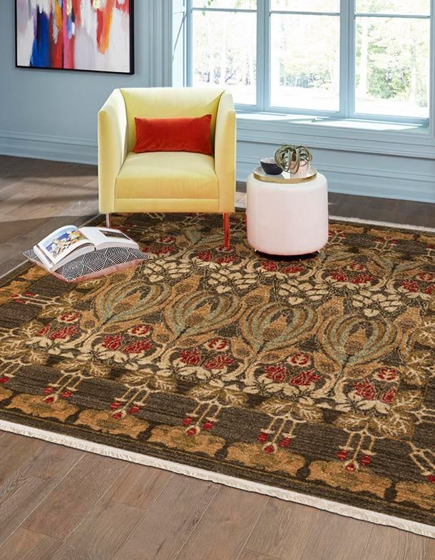 Brown 8' x 8' Edinburgh Square Area Rug 100% Polypropylene Easy Clean With Cotton Backing Traditional Classic Design Carpet for Living, Dining Room, Office for Sale at Rug Engine