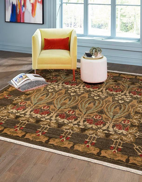 Brown 6' 1 x 6' 1 Edinburgh Square Area Rug 100% Polypropylene Easy Clean With Cotton Backing Traditional Classic Design Carpet for Living, Dining Room, Office for Sale at Rug Engine