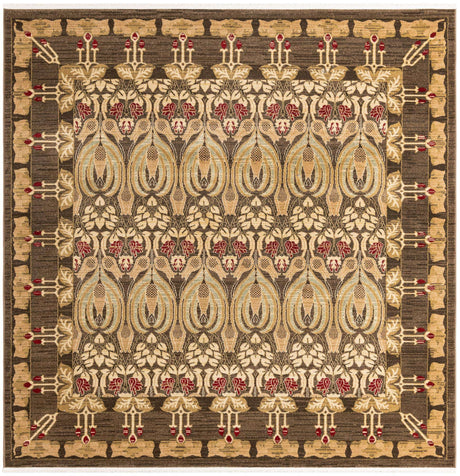 Brown 8' x 8' Edinburgh Square Area Rug 100% Polypropylene Easy Clean With Cotton Backing Traditional Classic Design Carpet for Living, Dining Room, Office for Sale at Rug Engine