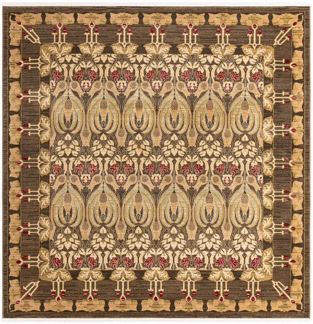 Brown 8' x 8' Edinburgh Square Area Rug 100% Polypropylene Easy Clean With Cotton Backing Traditional Classic Design Carpet for Living, Dining Room, Office for Sale at Rug Engine
