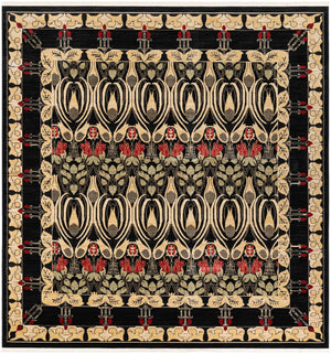 Black 10' x 10' Edinburgh Square Area Rug 100% Polypropylene Easy Clean With Cotton Backing Traditional Classic Design Carpet for Living, Dining Room, Office for Sale at Rug Engine