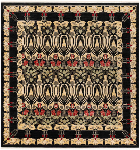 Black 10' x 10' Edinburgh Square Area Rug 100% Polypropylene Easy Clean With Cotton Backing Traditional Classic Design Carpet for Living, Dining Room, Office for Sale at Rug Engine